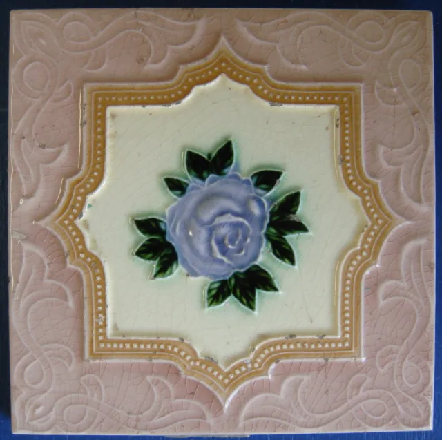 Tile Vintage Glazed Rose Majolica "Old Raj" Style 15x15cm