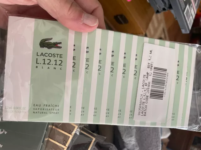 12 x LACOSTE Men's L.12.12 Blanc Eau Fraîche Eau de Toilette Spray Sample 1.2ml