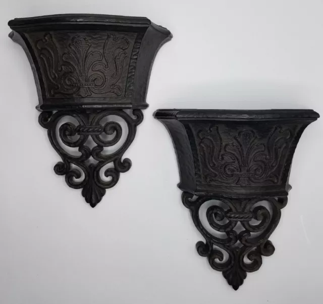 Set of 2 Vintage 1970 Syroco Ornate Resin Wall Pocket Planters - 6005 - Brown