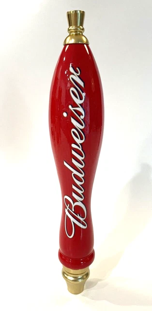 Budweiser Beer Red with Gold Wooden Tap Handle Anheuser Busch Collectable 11.5"