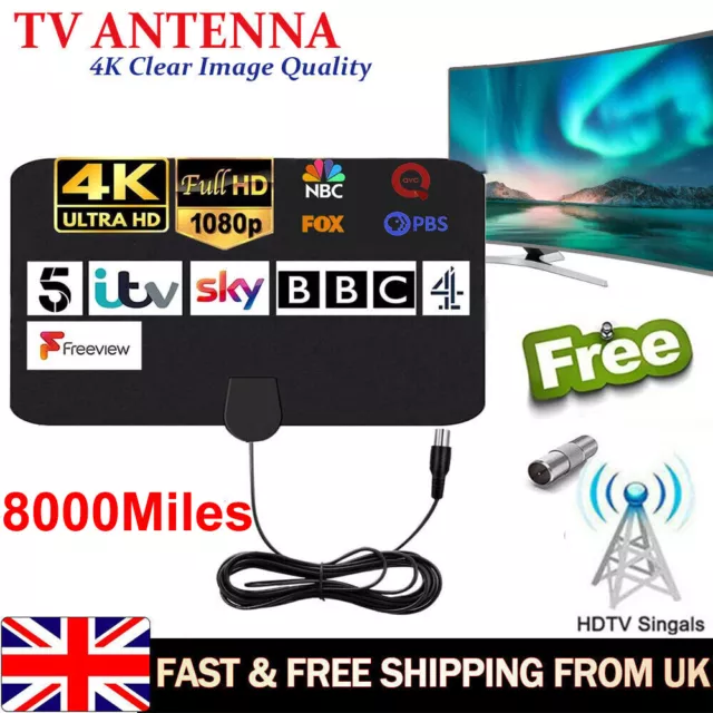 8000Miles Indoor HD Digital TV Antenna Aerial Signal Amplified 4K 1080P Freeview