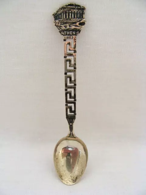 800 Silver Athens Greece Parthenon Souvenir Demitasse Spoon  Greek Key Handle