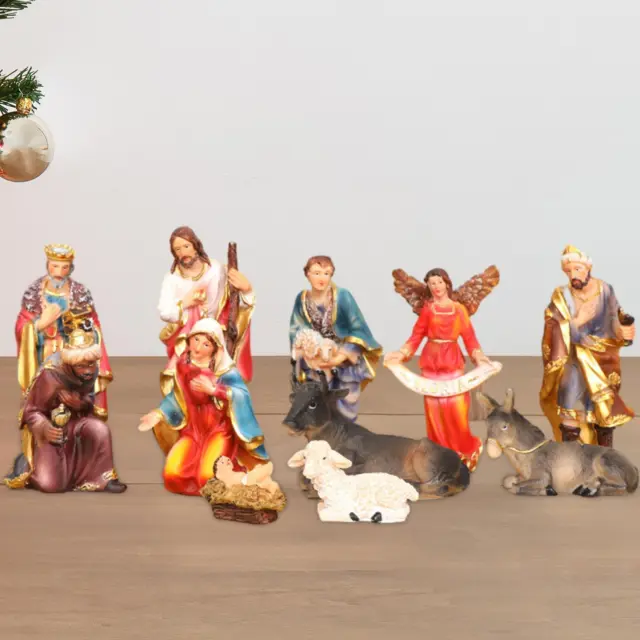 Figurines de scène de la nativité, 11 pièces, Art de noël pour centre de