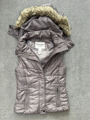 AMERICAN RAG HOODED Gray Puffer Vest 
