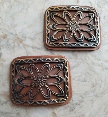 VTG Edwardian Victorian Copper Tone Steel Shoe Clips, Buckles with Leather Backs
