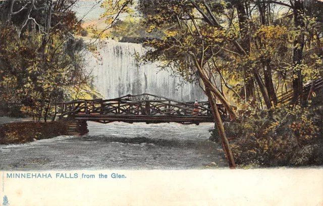 Minneapolis Minnesota~Minnehaha Falls From the Glen~Rustic Bridge~1905 TUCK PC