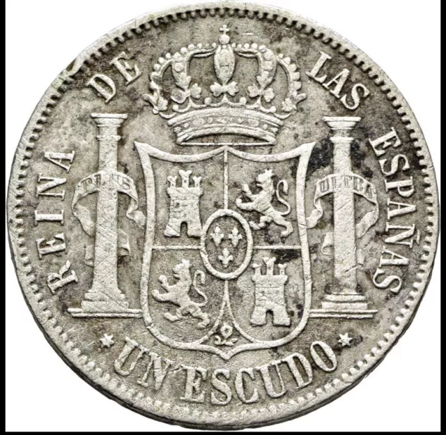 ISABEL Il. Madrid. 1.  Escudo. 1867 Muy Escasa Plata 2