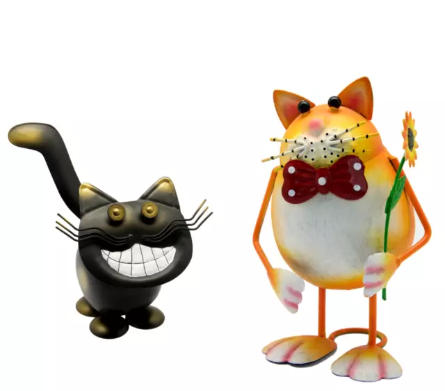 Pair Fun Metal Cat Ornaments Suitable for Indoor / Outdoor Use Garden Ornament