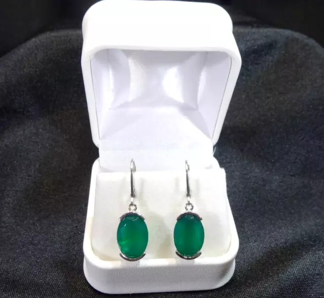 10.34 ct Natural Green Agate Solid Sterling Silver Leverback Earrings