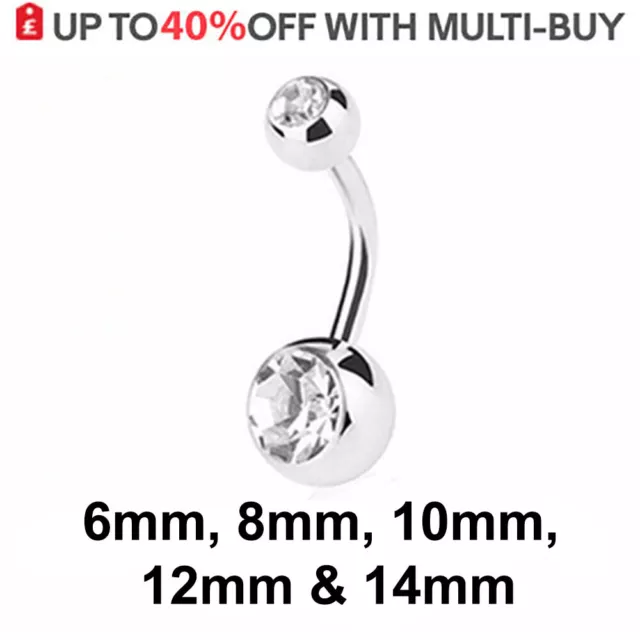 Belly Bars Navel Bar Button Ring CZ Gem Body Piercing Jewellery Surgical Steel
