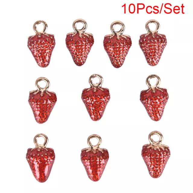 10 Stück / Set Emaille Legierung Erdbeer Charms Anhänger Schmuck DIY Making CRxb
