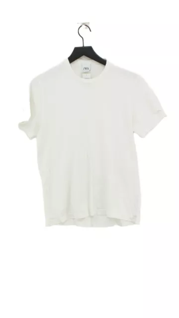 Zara Women's T-Shirt L White 100% Cotton Short Sleeve Round Neck Basic