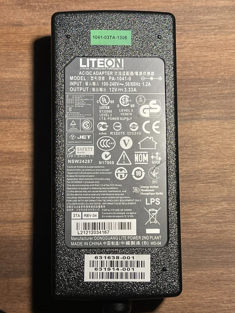 LITEON PA-1041-0 AC/DC Adapter Power Supply I/P 100-240V 1.2A O/T 12V 3.33A
