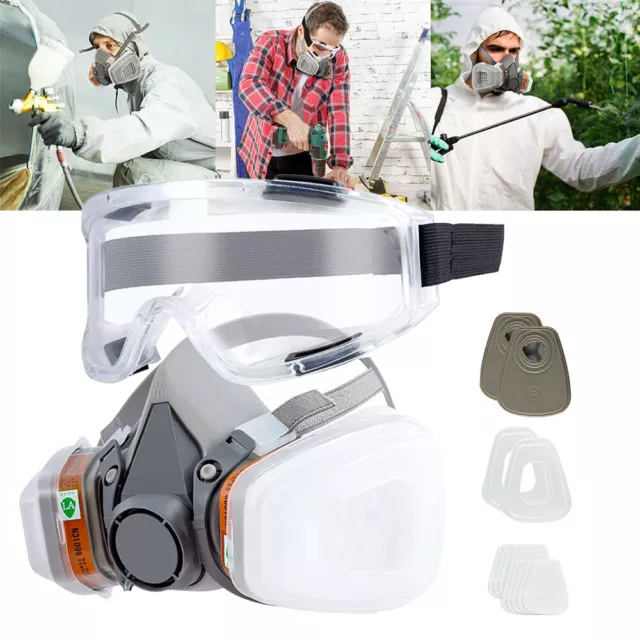 Full Face Gas Mask Paint Spray Chemical Factory Respirator Safety Work w/ Goggle