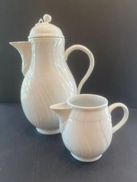 KPM Neuosier White Porcelain Espresso Tea Basketweave Pot Creamer Demitasse Set 3