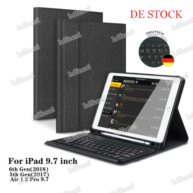 QWERTZ Bluetooth Keyboard Cover für iPad 9.7" 6.Gen/5.Gen Air 1/2 Tastatur Hülle