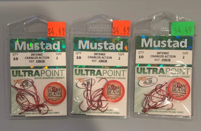 MUSTAD 92668NP-NR-1-A10 RED Bait Holder Ultra Point Hooks Size 1