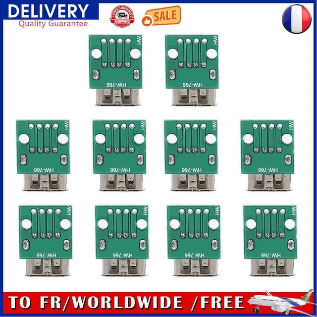 10pcs USB 2.0 Female USB Connector 4Pin DIP Charging Socket Adapter Connectors