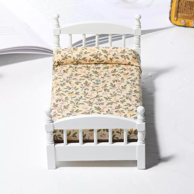 Muebles de cama de juguete blanco miniatura para casa de muñecas 1:12 casa de muñecas casa B YK