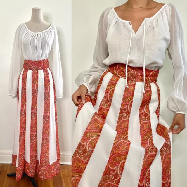 Rare Vintage 1970s Three Piece Boho Hippie Festival Prairie Peasant Skirt Set