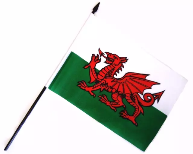 Wales Welsh Hand waving Flag  9 x 6" Polyester Flag 12" Plastic Pole Hand Waver