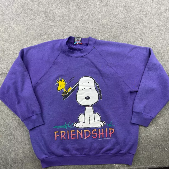 Vintage Peanuts Snoopy Sweatshirt Mens Large Purple Crewneck Fleece Friendship