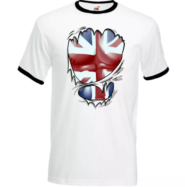 T-shirt da uomo strappata Union Jack Flag squadra britannica GB UK St Georges Day Top