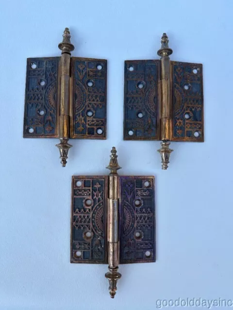 3 Matching Ornate Bronze Brass Victorian Door Hinges 4 1/2"