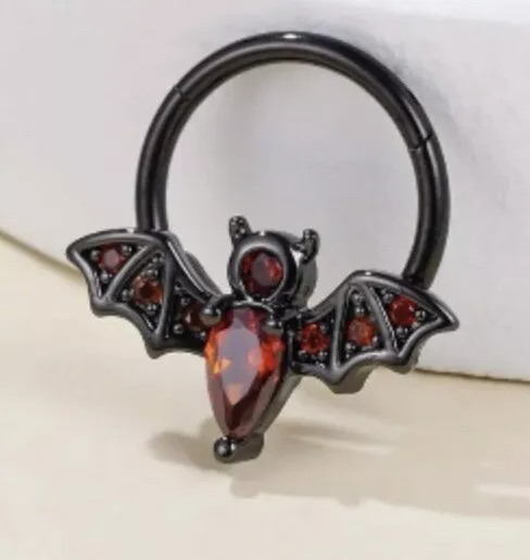 Red and Black Septum Ring - Bat Nose Ring with  Zirconia Nose