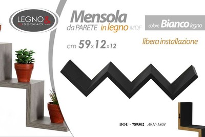 Materiale di Montaggio in Dotazione TecTake 800701 Mensola Zig Zag Nero | No. 403177 Libri CDs Elemento di Arredo Disponibile in Diversi Colori 