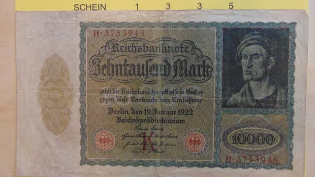 23/1335) Reichsbanknote 10 000 Zehntausend Mark 19.01.1922 Berlin