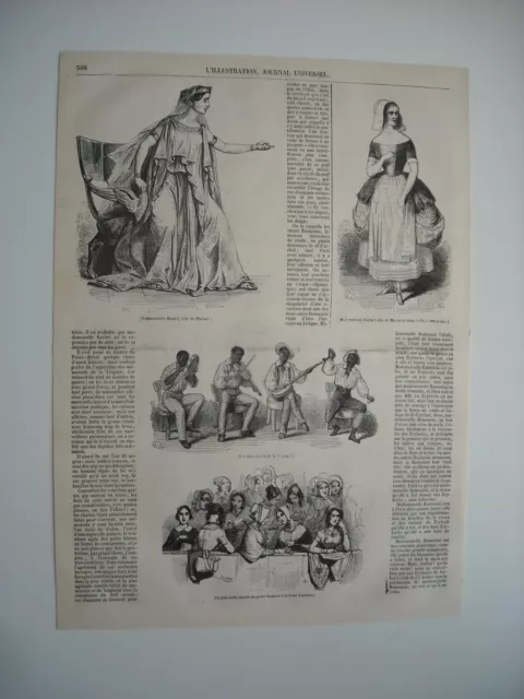 1844 Engraving. Melle Rachel, Phedre Role. Les Menestrels De La Virginie.