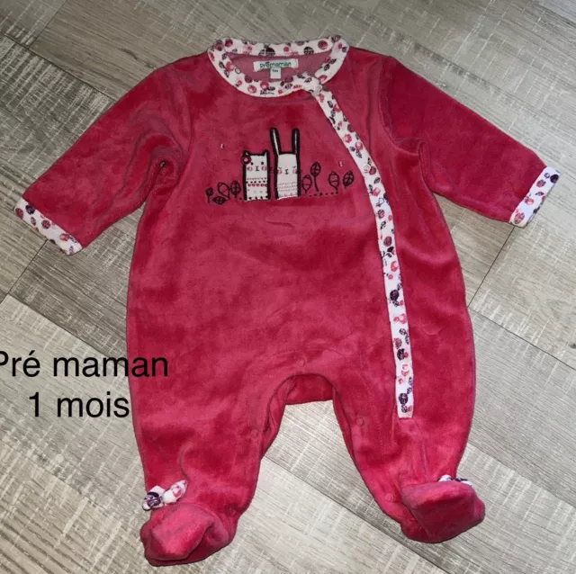 Pré maman 1 MOIS : BABYGROS Pyjama Velours Rose TBE