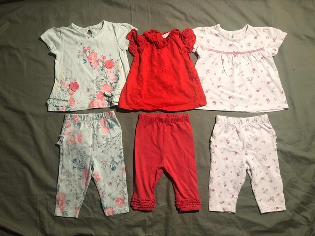 Baby Girl 0-3 Months 3 Floral Outfits Sets Bundle Top & Bottoms Next & George