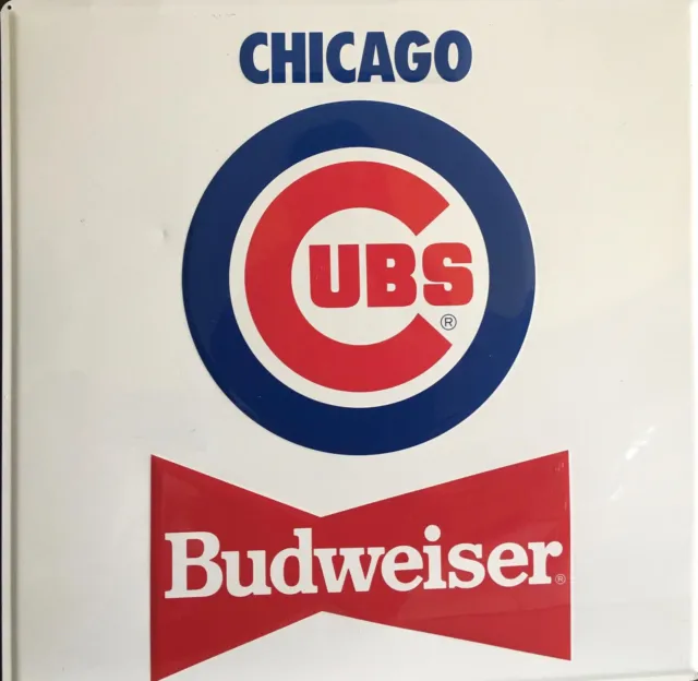 MLB CHICAGO CUBS METAL SIGN -Sz 22in x 22in- BUDWEISER BEER PROMO VTGE'90's-USED
