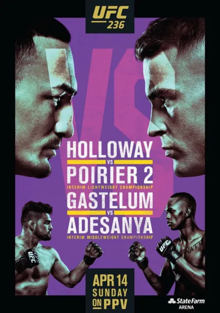 Holloway Vs Poirier Poster Locandina 45X32Cm || Arti Marziali Mma Ufc