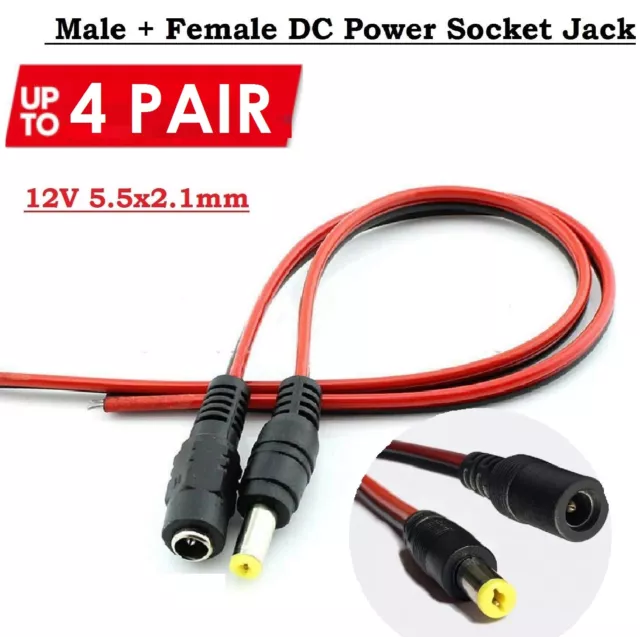 12V 5.5x2.1mm DC Power Socket Jack Male + Female Connector Cable Plug Wire