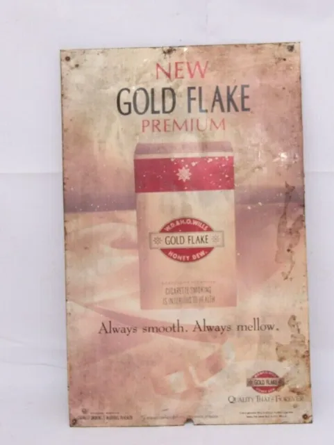 Old Vintage Premium Gold Flake Filter Cigarettes Adv. Litho Tin Sign T4