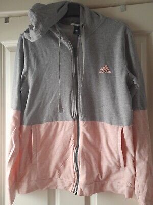 Women's Adidas Zip Front Hoodie Jacket Grey And Pink M Uk/12-14