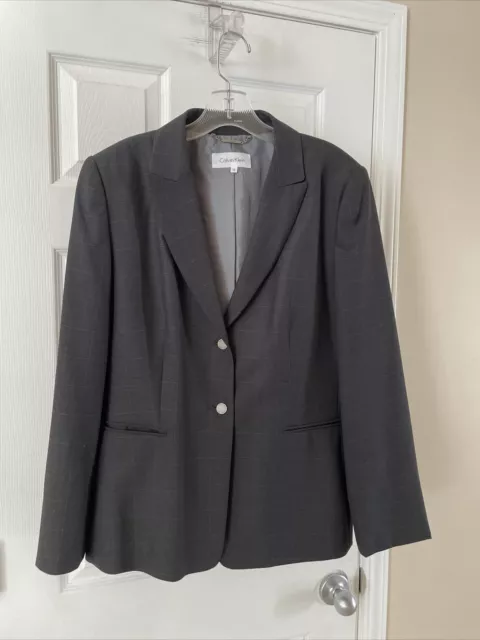 Calvin Klein Women Blazer Jacket Size 14 Pretty Gray  button￼ jacket long sleeve