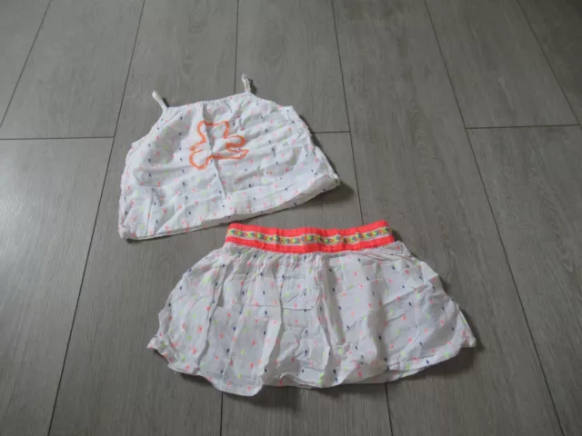 Tenue d'été : débardeur + jupe blanche orange  lulu castagnette taille 24 mois