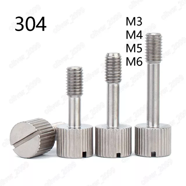 304 Stainless Steel Slotted Thumb Screws Knurled Flat Head With Waisted Shank