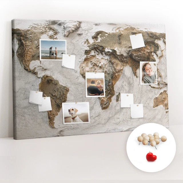 Tour Du Monde B&D XXL Tableau En Liège Monde 120x80 Cm Tableau D'Affichage Mappemonde Cadre En Bois Grande Décoration Murale Pour Bureau Maison Carte De Voyage Style Vintage K A 0058 P H