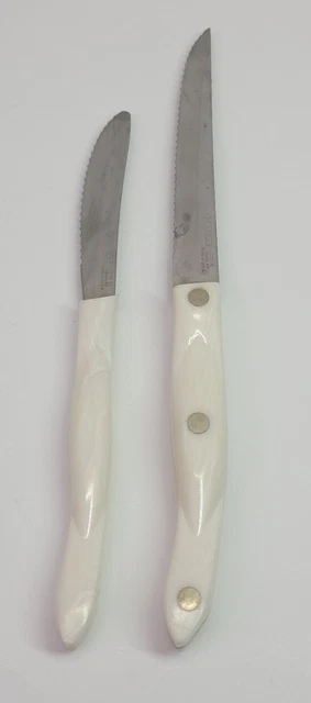 2 VTG Cutco Kitchen Trimmer Steak Knife Lot Pearl White Handle 1721 1759 KI USA