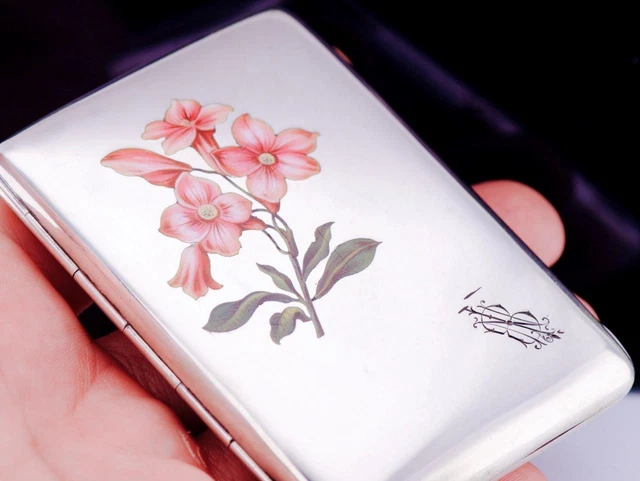 Antique Imperial Russian Faberge Silver and Painted Enamel Cigarette Case c1906