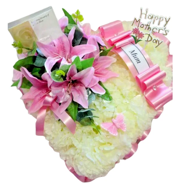 Artificial Silk Funeral Ring Wreath With Roses & Mums | Memorial Tribute For Nan, Loved Ones - Personalisable 11 thumbnail image