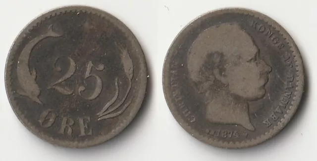 1874 Denmark 25 ore silver coin