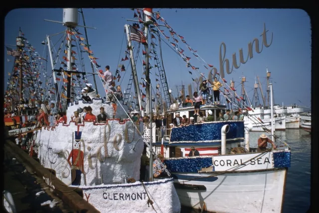 San Pedro California Fisherman’s Fiesta Boats 35mm Slide 1950s Red Kodachrome