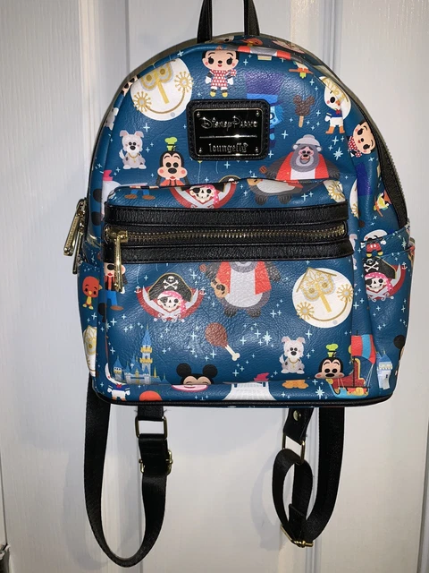 Disney Parks Magic Kingdom Attractions Icons Loungefly Mini Backpack EUC!