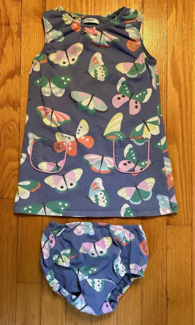 BABY BODEN Blue Sleeveless Butterfly Print Dress and Bloomers Size 2-3 Yrs